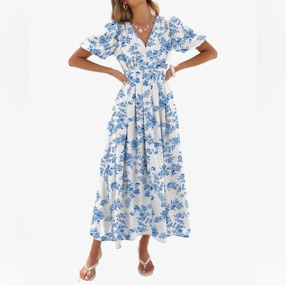 Dresses & Skirts - Womens Short Puff Sleeve Maxi Dress M nwt